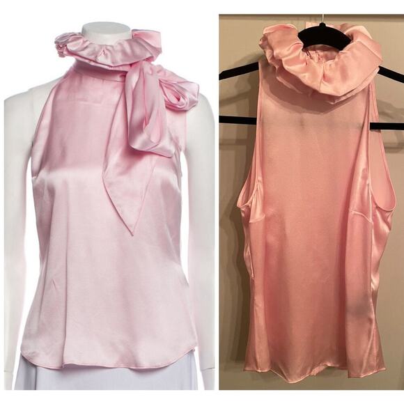 Ralph Lauren Collection Purple Label Ruffle Collar Silk Blouse Tie Neck Pink 2 - Picture 3 of 15